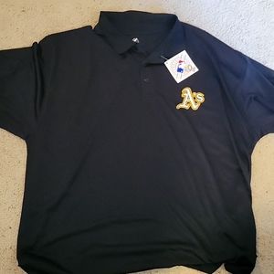NWT New 3XL XXXL Majestic Oakland Athletics A's Black Short Sleeve Polo Shirt
